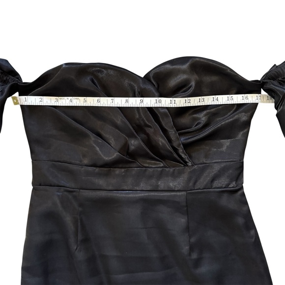 Beulah Style Black Off Shoulder Satin Midi Dress Puff Sleeves - Picture 11 of 16